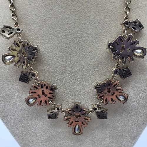 J. Crew Crystal Rhinestone & Black Marquis Necklace Gold Tone 20" Signed - Thumbnail 7