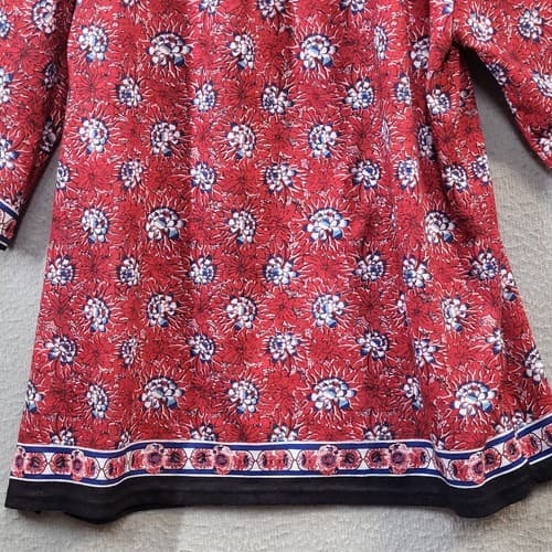 Suzanne Betro Weekend Womens Top Tunic Plus Red 1X Cold Shoulder Floral Spring - Thumbnail 5