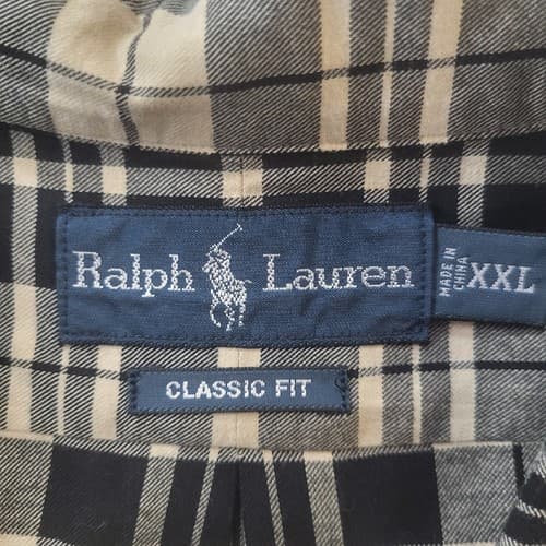 Ralph Lauren Mens Shirt Black White Check XXL Cotton Classic Black Little Pony - Thumbnail 2