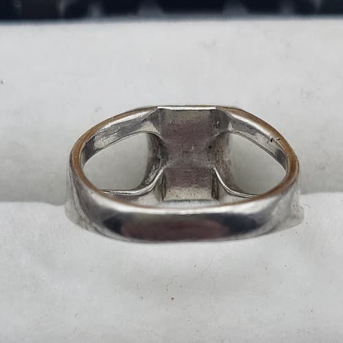 Native American Turquoise Ring Inlaid Stone Open Sterling Silver Unmarked Sz 5 - Thumbnail 5