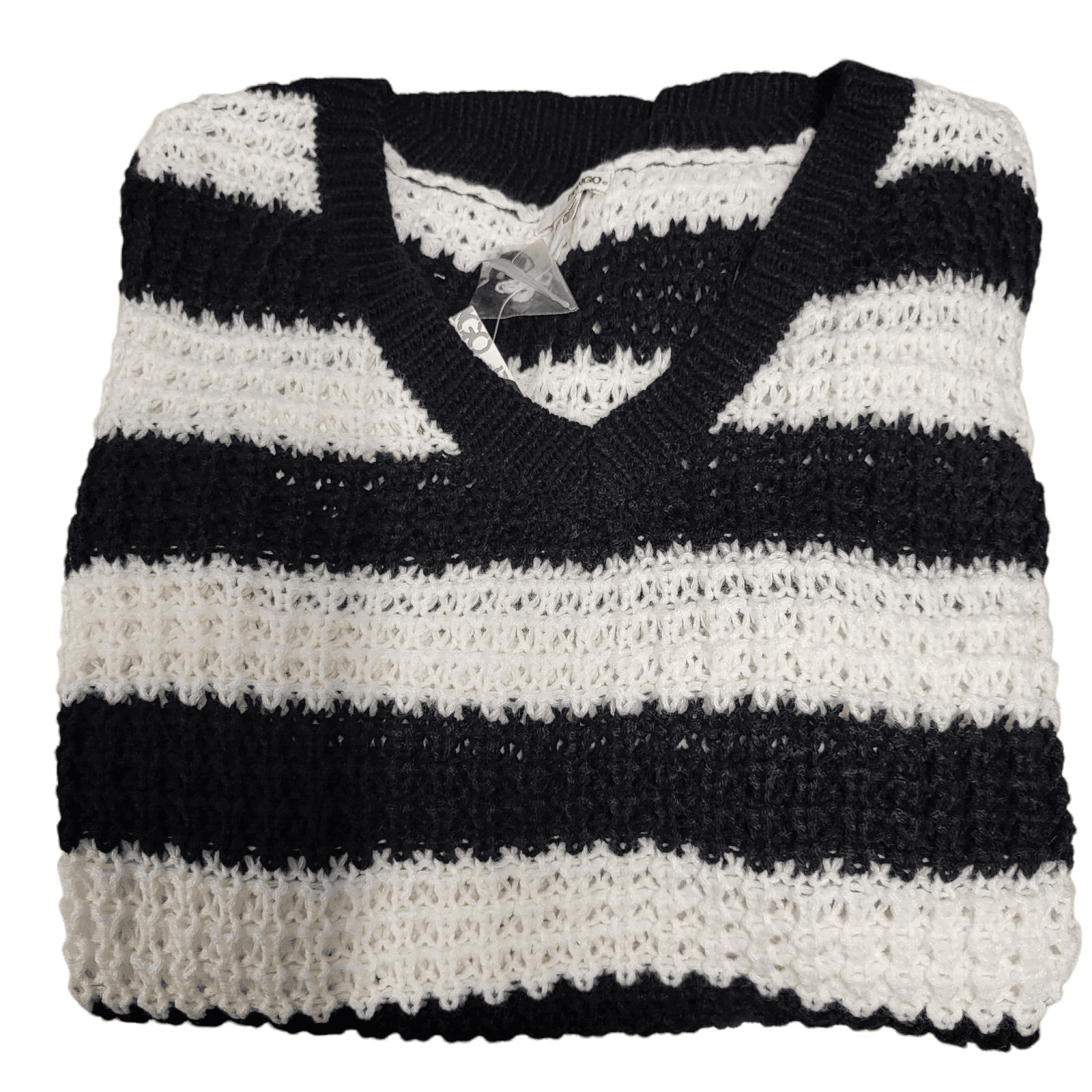 Bongo Womens Summer Sweater Black White Stripes XL Cotton NWT Waffle Knit Hi-Lo - Thumbnail 5