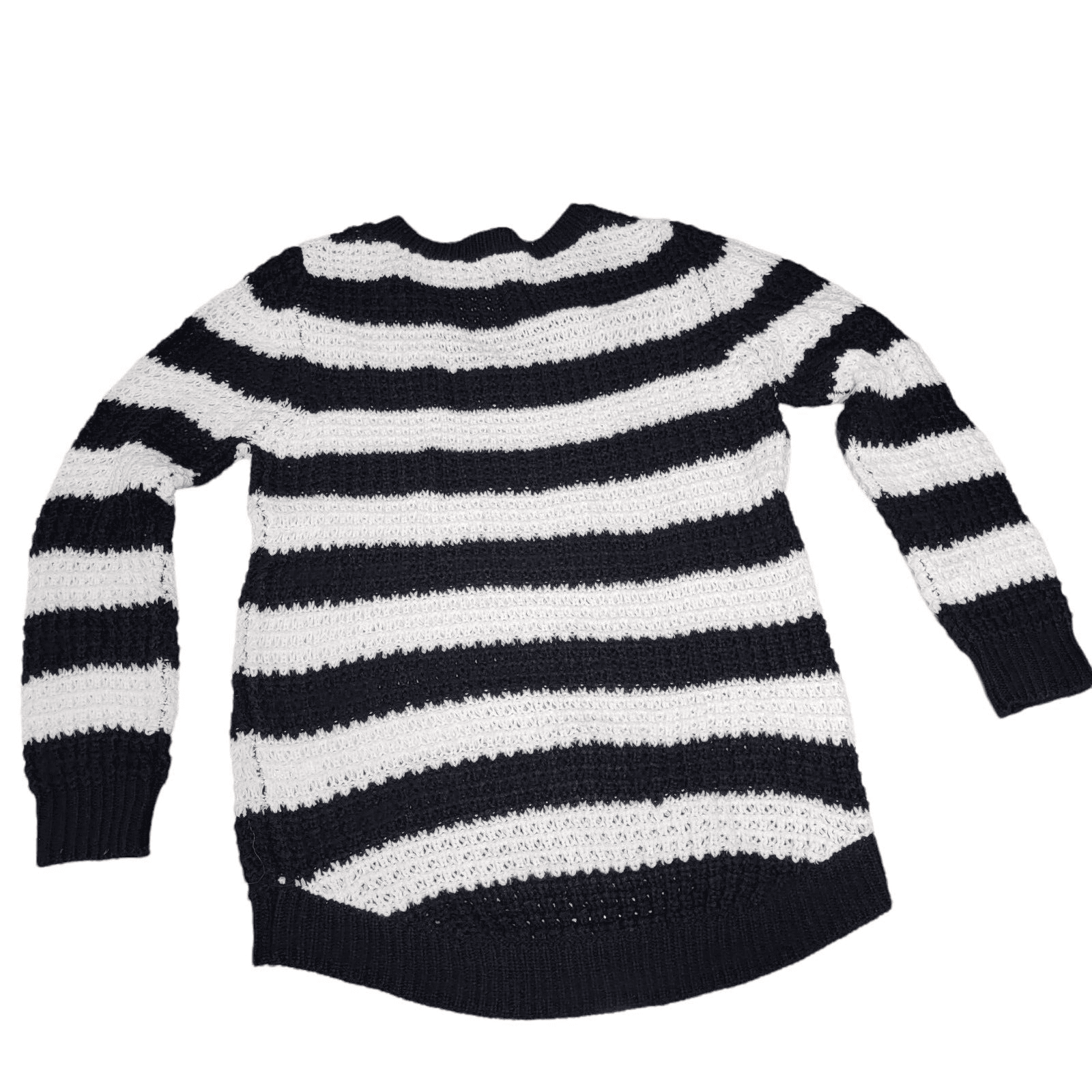 Bongo Womens Summer Sweater Black White Stripes XL Cotton NWT Waffle Knit Hi-Lo - Thumbnail 2