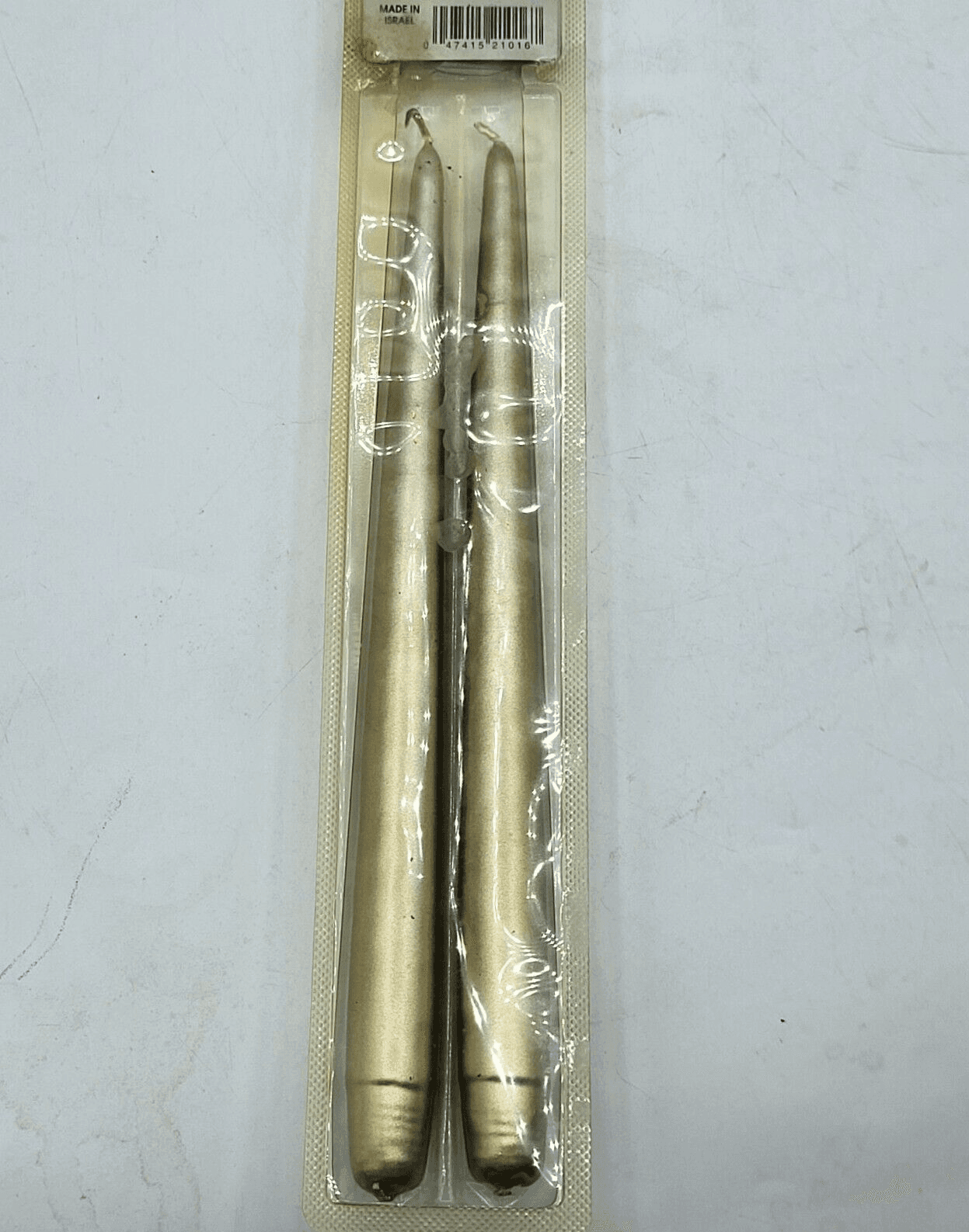 Holy Land Dinner Candles Two 10in Gold Tapers New in Package Made in Israel NOS - Thumbnail 5