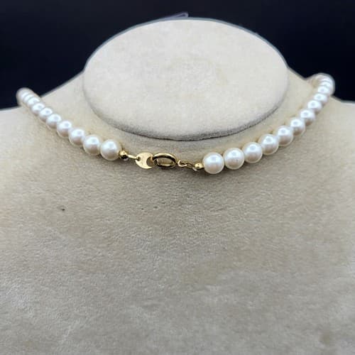 White Faux Pearl Bead Necklace 31" Black Diamond Shape Accent Beads Marked Japan - Thumbnail 5