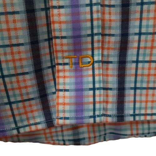 Thomas Dean Mens Shirt L Long Sleeve Cotton Casual Workwear Orange Check - Thumbnail 3