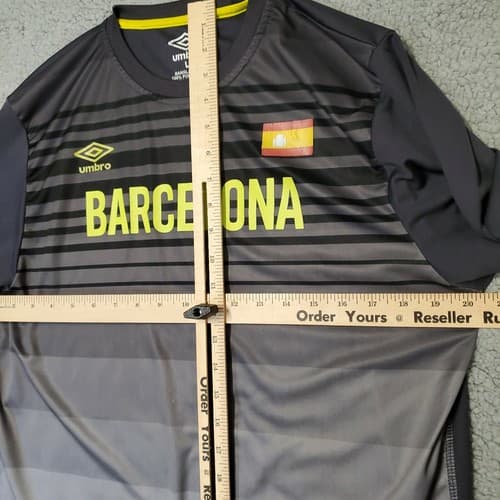Umbro Mens Shirt Gray L Barcelona Soccer Polyester Spain Football Striped Tee - Thumbnail 7