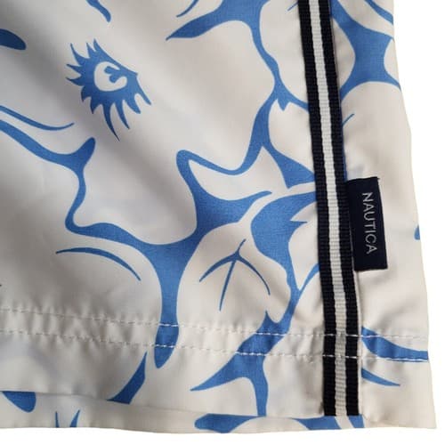 Nautica Mens Swim Shorts White Blue M Boardshorts Pockets Elastic Waist - Thumbnail 5