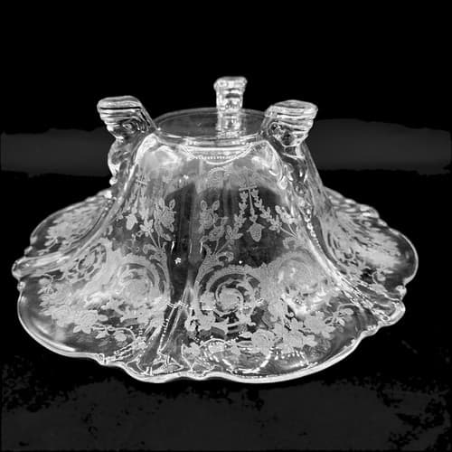 Vintage Heisey Glass Etched Bowl Tearose 3-Toed Footed Compote Elegant Decor - Thumbnail 3