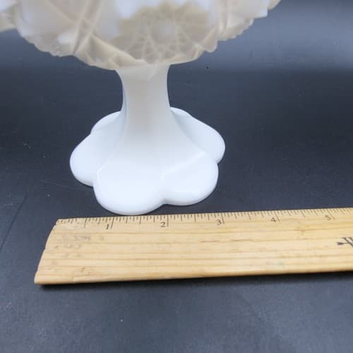 Vintage Kemple White Milk Glass Footed Compote Pair Hobstar Pattern Candy Dishes - Thumbnail 9