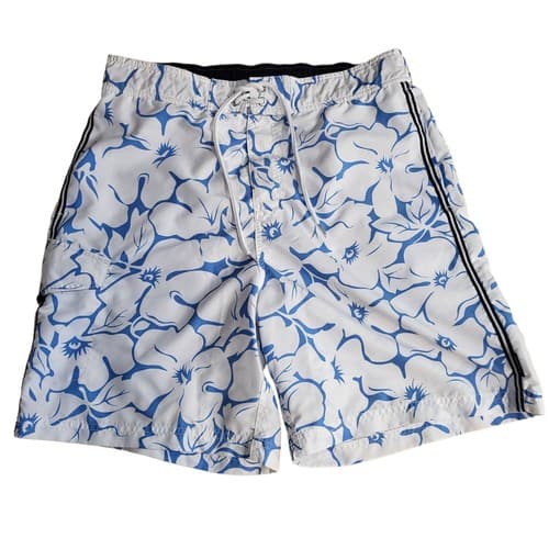 Nautica Mens Swim Shorts White Blue M Boardshorts Pockets Elastic Waist - Thumbnail 2