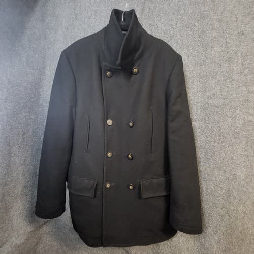 Ralph Lauren Mens Peacoat Black 40R Wool Blend Double Breasted Lightweight Lined - Thumbnail 3