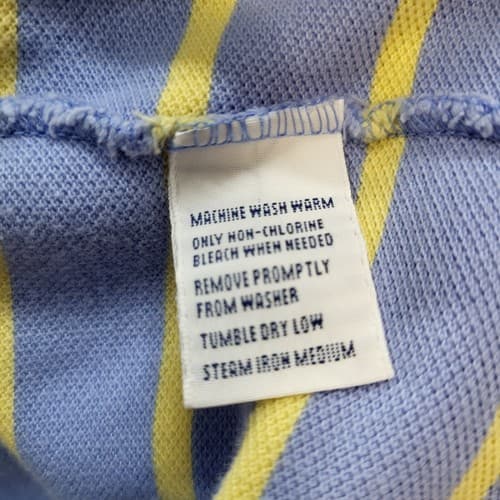 POLO Ralph Lauren Mens Shirt Vintage Blue XL Stripe Yellow 90s Cotton Pique - Thumbnail 8