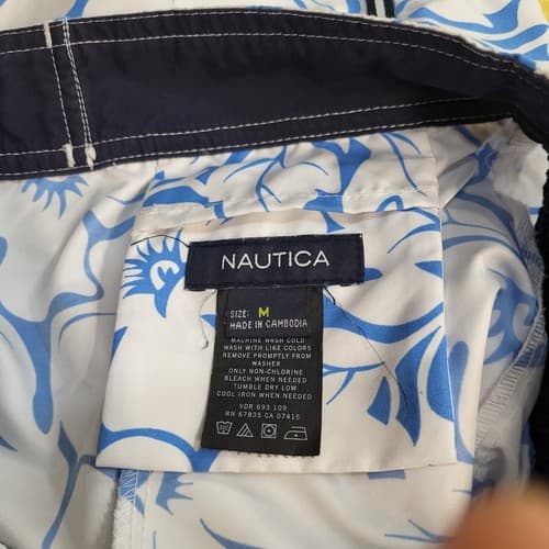 Nautica Mens Swim Shorts White Blue M Boardshorts Pockets Elastic Waist - Thumbnail 7