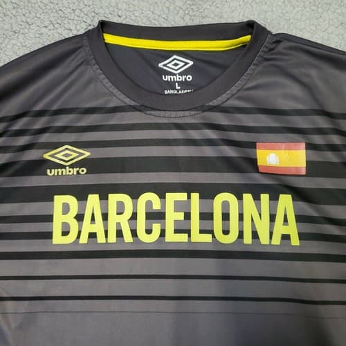 Umbro Mens Shirt Gray L Barcelona Soccer Polyester Spain Football Striped Tee - Thumbnail 3