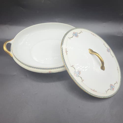 Vintage Nortiake Laureate Oval Covered Casserole Dish White Floral Swags 1921 - Thumbnail 2