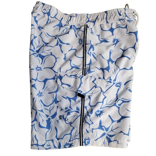 Nautica Mens Swim Shorts White Blue M Boardshorts Pockets Elastic Waist - Thumbnail 3