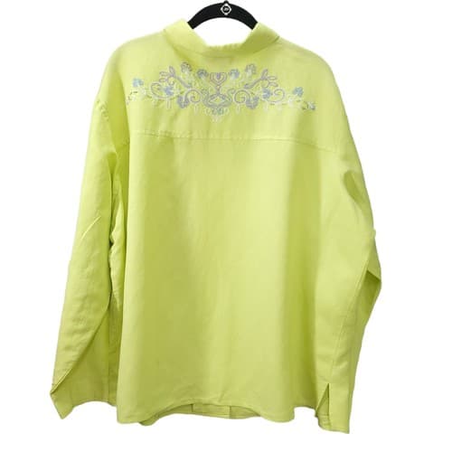 Susan Graver Womens Blouse Jacket Green 2X Linen Rayon Blend Embroidered - Thumbnail 3