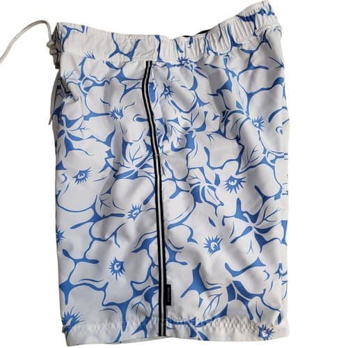 Nautica Mens Swim Shorts White Blue M Boardshorts Pockets Elastic Waist
