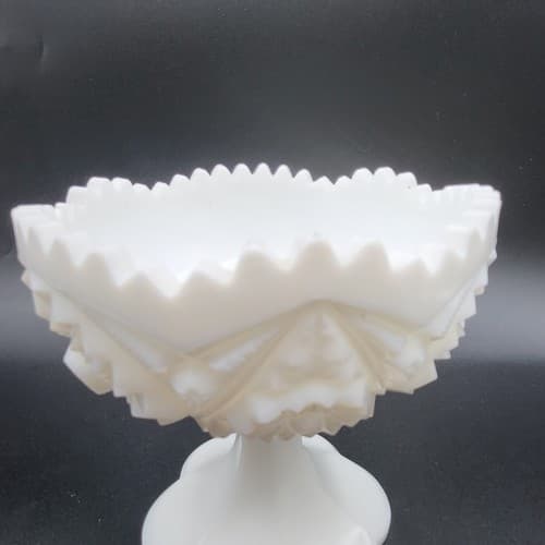 Vintage Kemple White Milk Glass Footed Compote Pair Hobstar Pattern Candy Dishes - Thumbnail 10