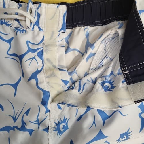 Nautica Mens Swim Shorts White Blue M Boardshorts Pockets Elastic Waist - Thumbnail 8