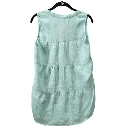 Sigrid Olsen Womens Shirt Top Green S Linen Tunic Light Ruffled V-Neck Spring - Thumbnail 2