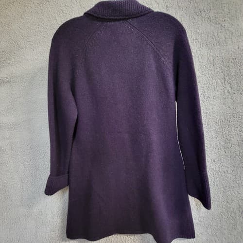 Elena Solano Womens Sweater Purple M Lambs Wool Cardigan Open Pockets One Button - Thumbnail 3