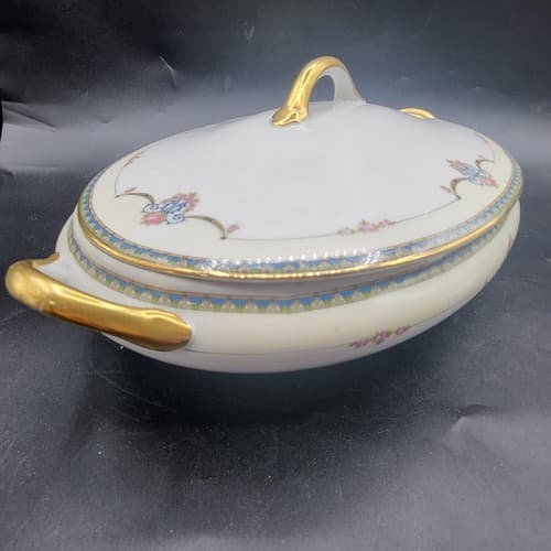Vintage Nortiake Laureate Oval Covered Casserole Dish White Floral Swags 1921 - Thumbnail 6