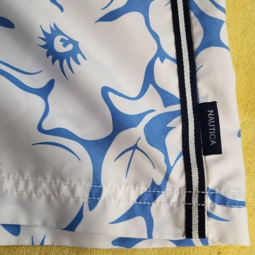 Nautica Mens Swim Shorts White Blue M Boardshorts Pockets Elastic Waist - Thumbnail 15
