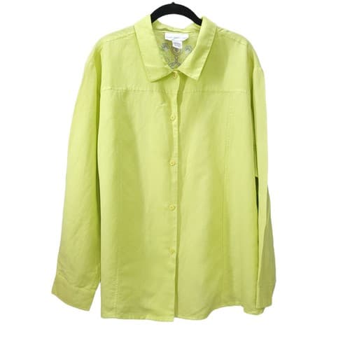 Susan Graver Womens Blouse Jacket Green 2X Linen Rayon Blend Embroidered - Thumbnail 2