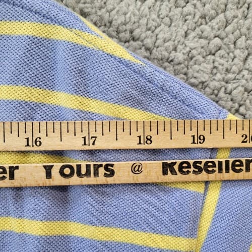 POLO Ralph Lauren Mens Shirt Vintage Blue XL Stripe Yellow 90s Cotton Pique - Thumbnail 11