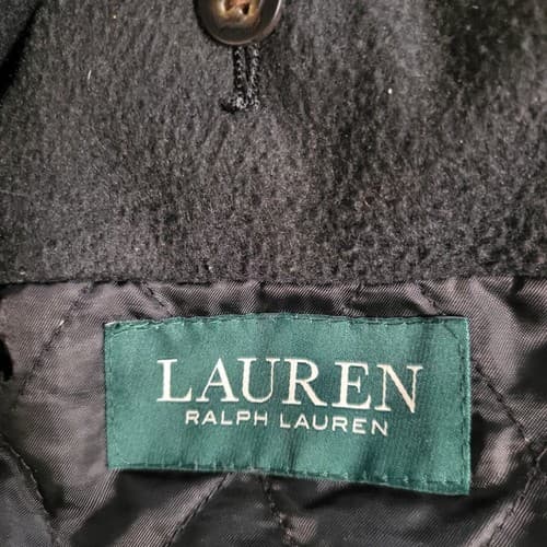 Ralph Lauren Mens Peacoat Black 40R Wool Blend Double Breasted Lightweight Lined - Thumbnail 2