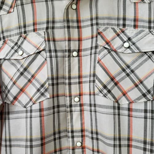 Wranger RED Mens Shirt Pearl Snap Tan Check L Cotton Blend Western Pocket - Thumbnail 5