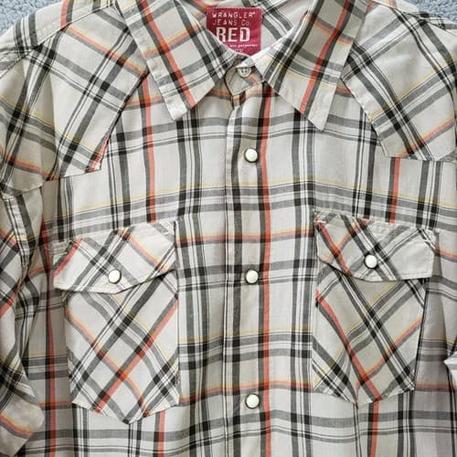 Wranger RED Mens Shirt Pearl Snap Tan Check L Cotton Blend Western Pocket - Thumbnail 3