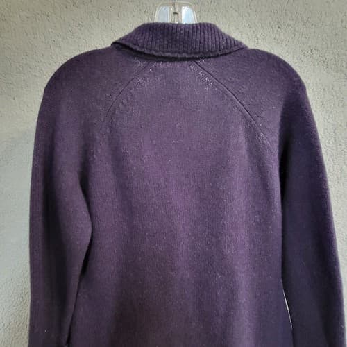 Elena Solano Womens Sweater Purple M Lambs Wool Cardigan Open Pockets One Button - Thumbnail 6