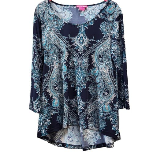 Sunny Leigh Womens Blouse Top Blue M High-Low Tunic Ballet Sleeves Boho Stretch - Thumbnail 2