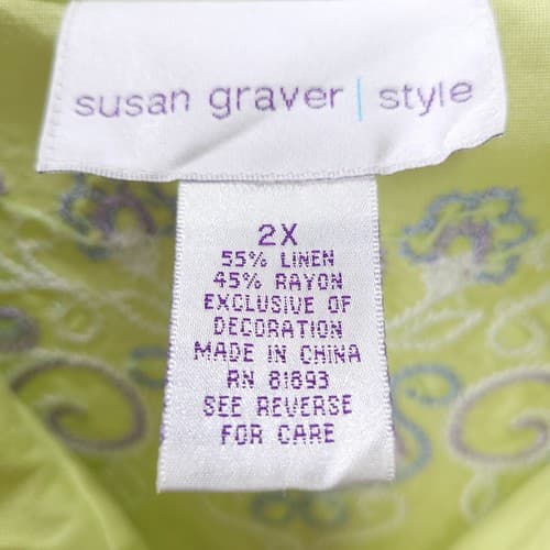 Susan Graver Womens Blouse Jacket Green 2X Linen Rayon Blend Embroidered - Thumbnail 12