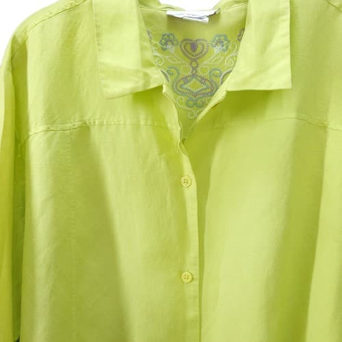 Susan Graver Womens Blouse Jacket Green 2X Linen Rayon Blend Embroidered - Thumbnail 6