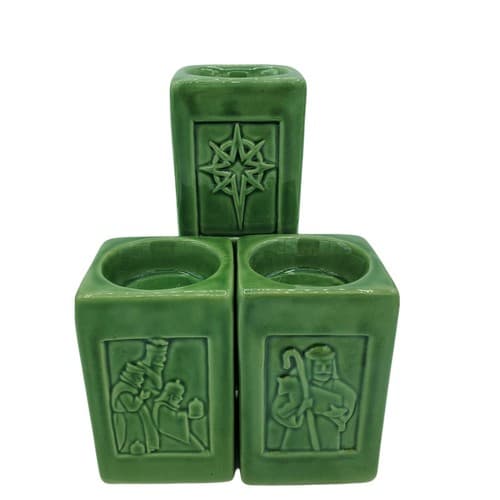 Christmas Tea Lights Pillar Candleholder Set 3 Square Green Scripture Wise Men - Thumbnail 2
