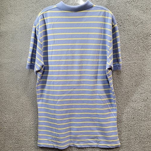 POLO Ralph Lauren Mens Shirt Vintage Blue XL Stripe Yellow 90s Cotton Pique - Thumbnail 2