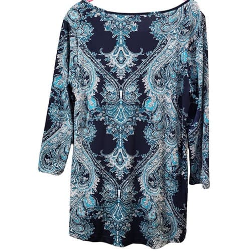 Sunny Leigh Womens Blouse Top Blue M High-Low Tunic Ballet Sleeves Boho Stretch - Thumbnail 3