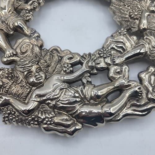 Christmas Cherb Trivet Silverplate Wall Art Round Rubber Tip Feet MCM - Thumbnail 2