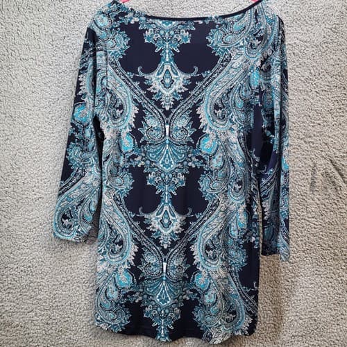 Sunny Leigh Womens Blouse Top Blue M High-Low Tunic Ballet Sleeves Boho Stretch - Thumbnail 7