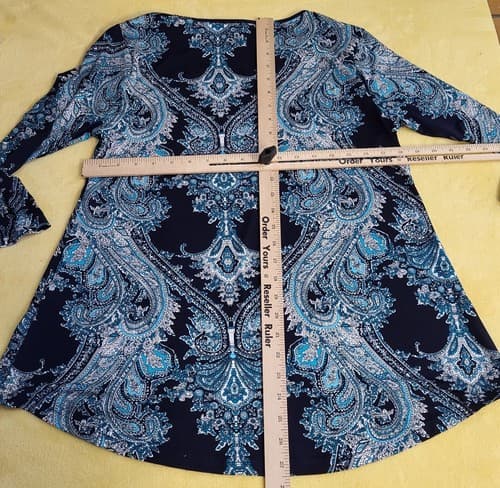 Sunny Leigh Womens Blouse Top Blue M High-Low Tunic Ballet Sleeves Boho Stretch - Thumbnail 9