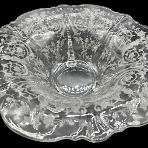 Vintage Heisey Glass Etched Bowl Tearose 3-Toed Footed Compote Elegant Decor - Thumbnail 4