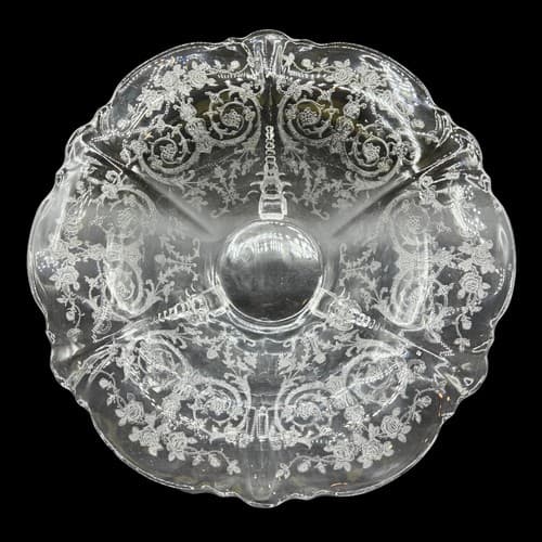 Vintage Heisey Glass Etched Bowl Tearose 3-Toed Footed Compote Elegant Decor - Thumbnail 2