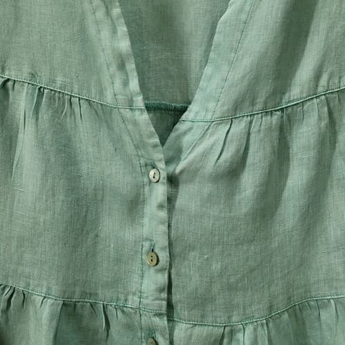 Sigrid Olsen Womens Shirt Top Green S Linen Tunic Light Ruffled V-Neck Spring - Thumbnail 5