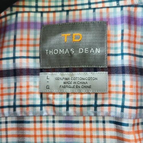 Thomas Dean Mens Shirt L Long Sleeve Cotton Casual Workwear Orange Check - Thumbnail 6