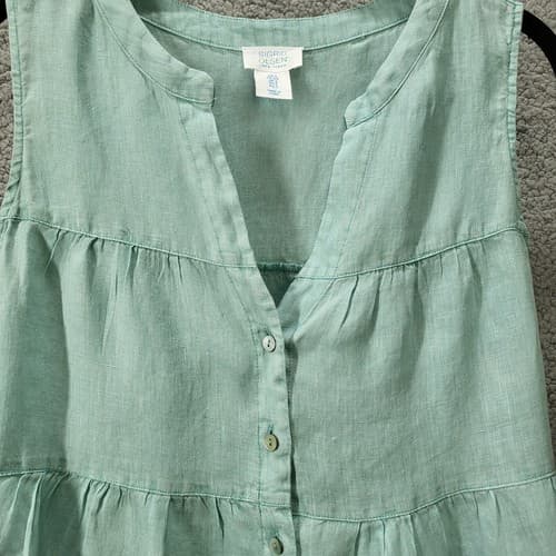 Sigrid Olsen Womens Shirt Top Green S Linen Tunic Light Ruffled V-Neck Spring - Thumbnail 3