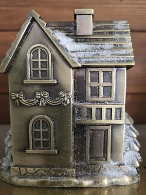 VTG Christmas Stocking Holders Village Metal Set 4 Antique Brass Finish Heavy - Thumbnail 11