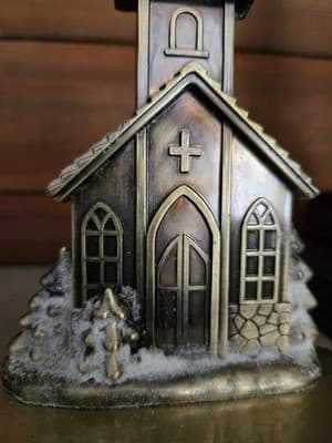 VTG Christmas Stocking Holders Village Metal Set 4 Antique Brass Finish Heavy - Thumbnail 13